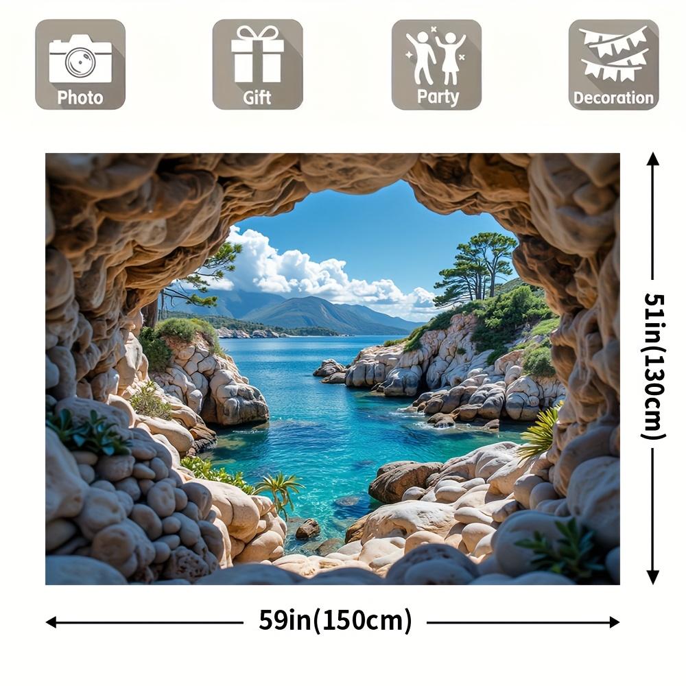 1-piece Festive Party Backdrop Fabric, Beach Cave Rock Arch Multi-purpose Style, Suitable for Family Gatherings