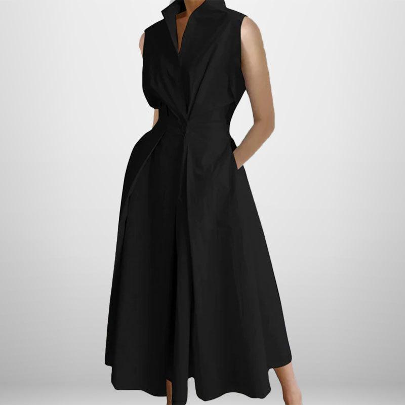 

Летнее модное однотонное женское платье на пуговицах с v-образным вырезом 2XL чёрный