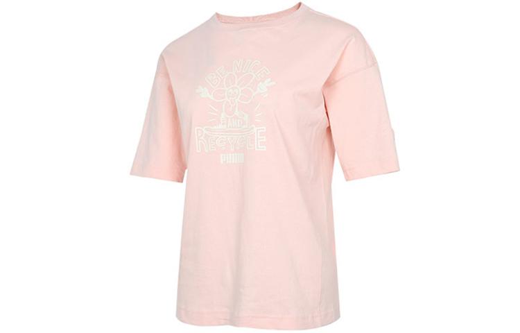 PUMA Downtown T Shirts Women s Pink Crew Neck Moderate Straight Fit 531438-27 M
