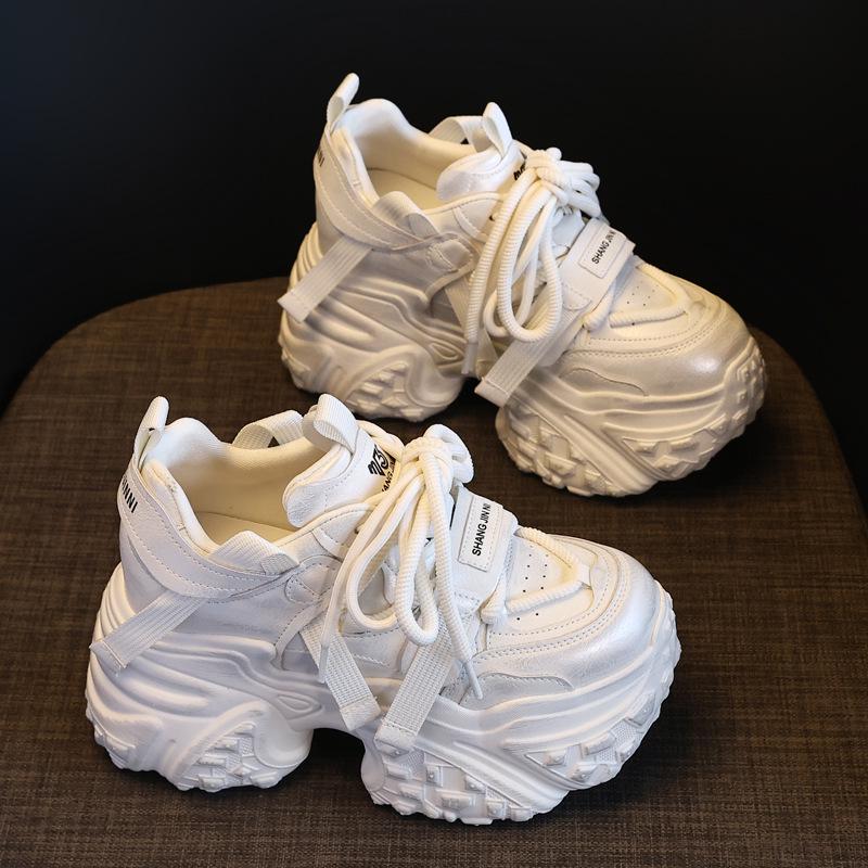 

HS597-125 Женские кроссовки на толстой подошве с увеличением роста, Осень 2025, стиль интернет-знаменитости, повседневные папины кроссовки 35 грязно-белый