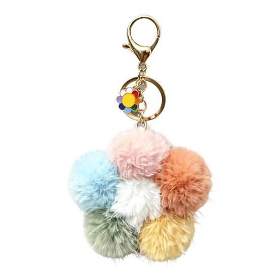 Floral Bag Charm Plush Flower Keychain for Backpack, Fuzzy Keyring Key Chain Charm, Women Girls Handbags Decorative Accessory Aesthetic Purse