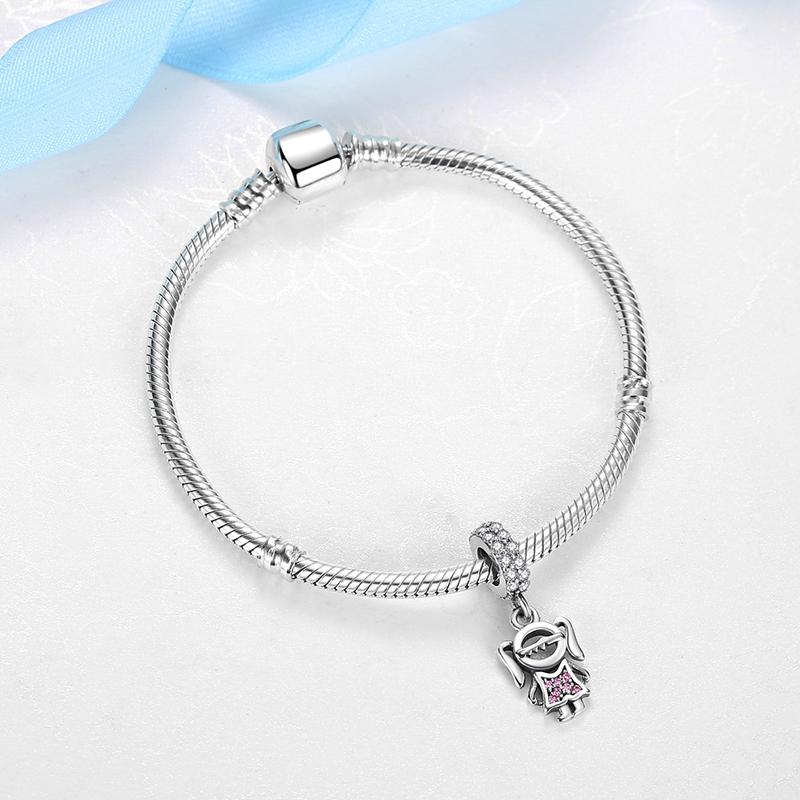 Original 925 Sterling copper Charms Boy Girl Best Friend Pendant Beads Crystal Fit Brand Bracelets Necklaces Women DIY Zircon