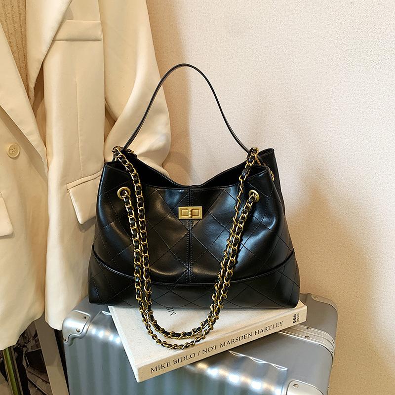 New High-end Fashion Solid Color Embroidery Thread Chain Tote Bag Portable Shoulder Trendy Women's Bag