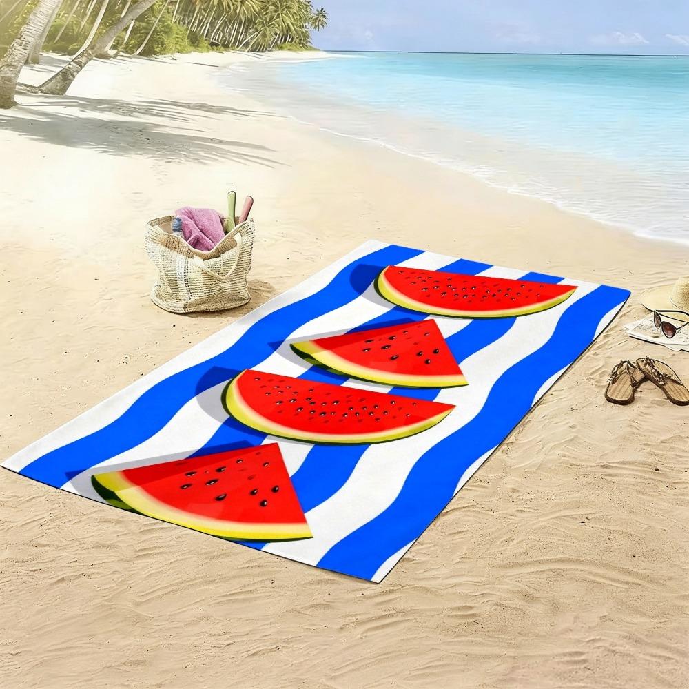Summer Watermelon Beach Towel, Vibrant Watermelon Slices On Striped Pattern Bath Towel, Fresh Vacation Beach Blanket 1pcs