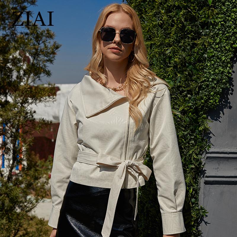 ziai New Women's Coat Spring 2022 Casual Short Casual Women Jacket Fashion Motorcycle PU Jackets Belt Zipper Outwear ZS-8T417