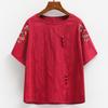 Haut brodé en coton style chinois à manches courtes pour femmes âgées - Ensemble t-shirts d'été pour mamans et grands-mères