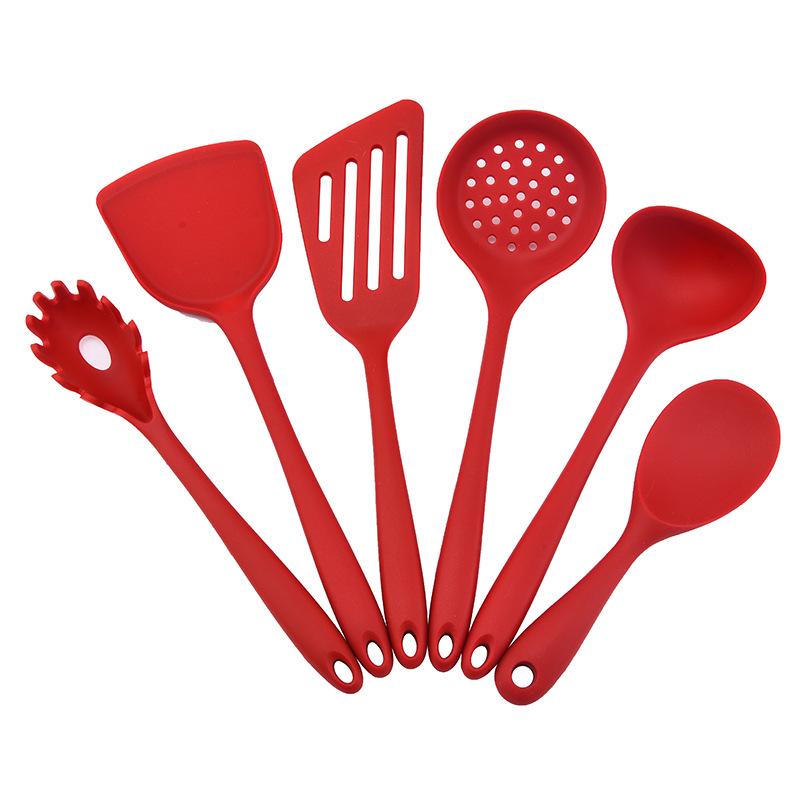 Silicone Kitchen Utensils Set: 6-Piece Non-Stick Color Dot Shovel, Spoon, and Steak Shovel.