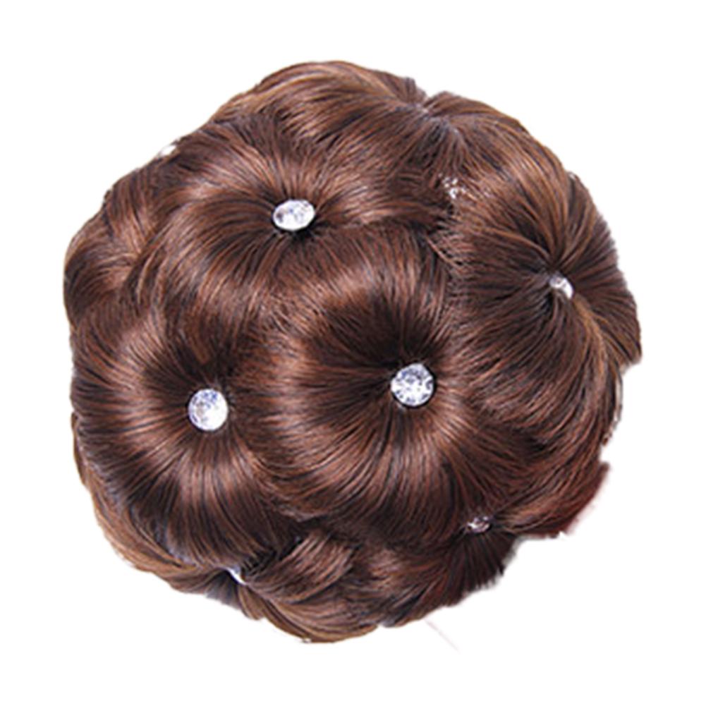 

BEAUTY-WIG 9 Flowers Synthetic Pun Hair Extension Elastic Bridal Donut Chignon White Crystal світло-коричневого кольору