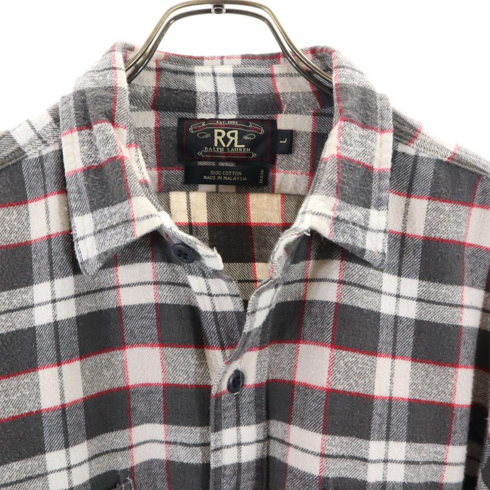 RRL 90er Jahre Initial-Etikett Rot 3 Sterne Altes Karomuster Langarm Flanellhemd Herren Gebraucht