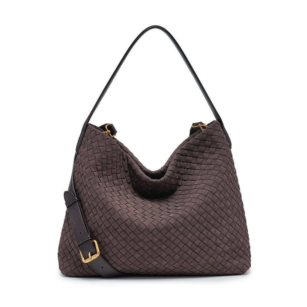 Cross-border explosive woven bag women's matte suede slack bucket bag large capacity single shoulder oblique span tote bag wholesale