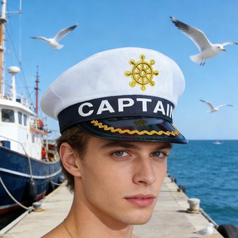 Breathable Captain Hat with Embroidery and Letter Design Marine Hat for Adult Youth Halloween Party Cosplay Headpiece