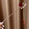 Haarnadel mit roter Blume und Quaste im chinesischen Stil für Damen