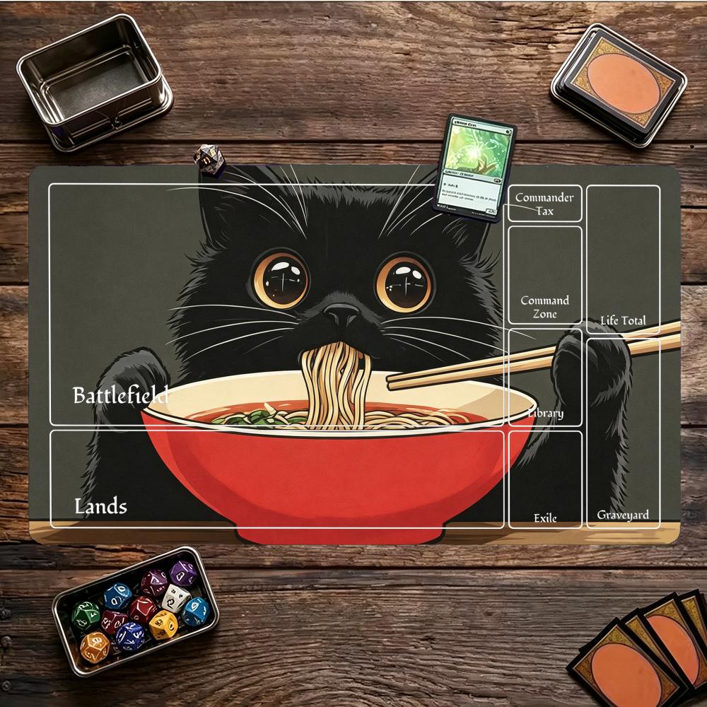 Cartoon Cute Black Cat Eating Noodles Mouse Pad Playmat 24x14 Mtg Tcg Office Desk Mat For Work Game Pc Laptop Carpet Mousepad