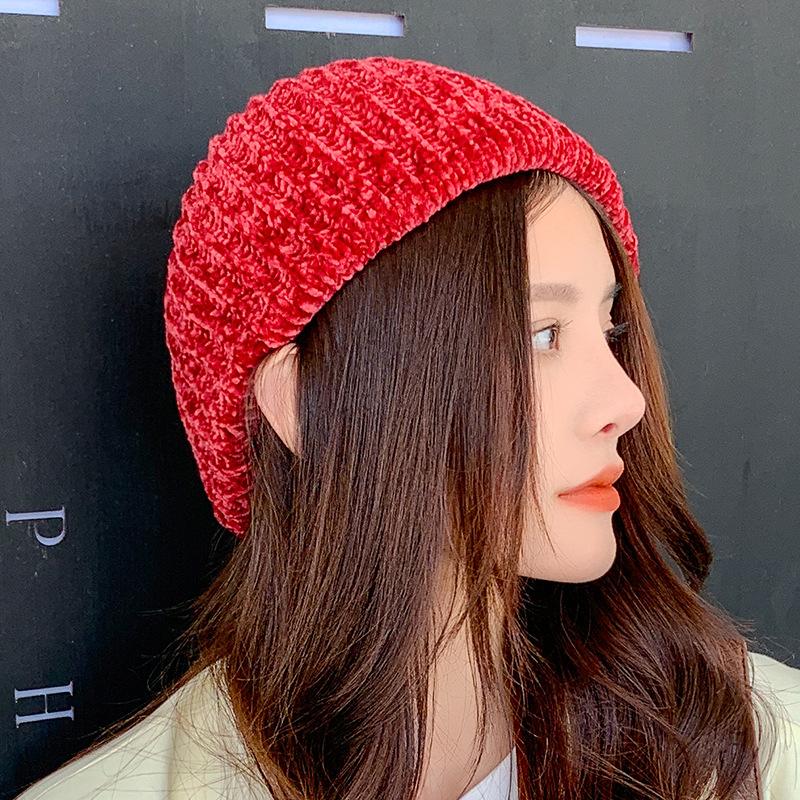 Autumn and Winter Women's Solid Color Corduroy Beret Fashionable Outdoor Warm Pumpkin Hat Artistic Painter Hat