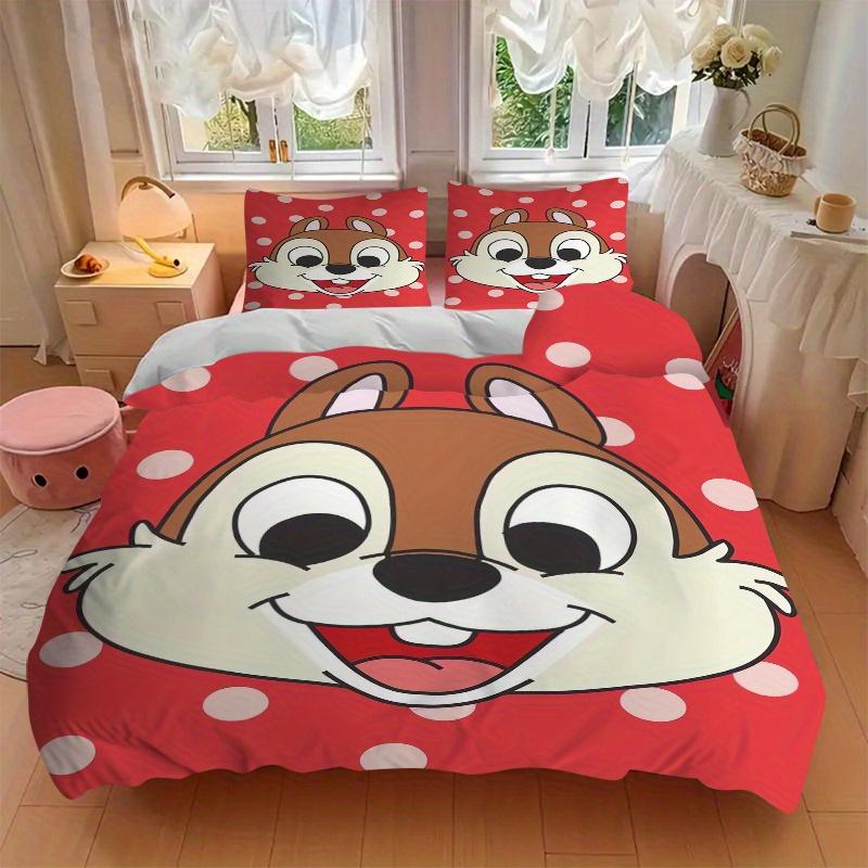 3pcs Chip 'n Dale Theme Bedding Set Includes 1 Quilt Cover and 2 Pillowcases, Comfortable Bedding with Stylish Design for Bedroom.S025