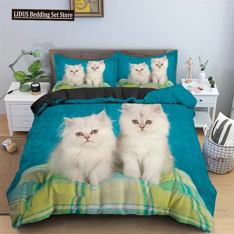 Cat Duvet Cover Set Pet Cats Pattern Twin Bedding Set Cute Kitten For Boys Polyester Mysterious Black Cat King Size Quilt Cover