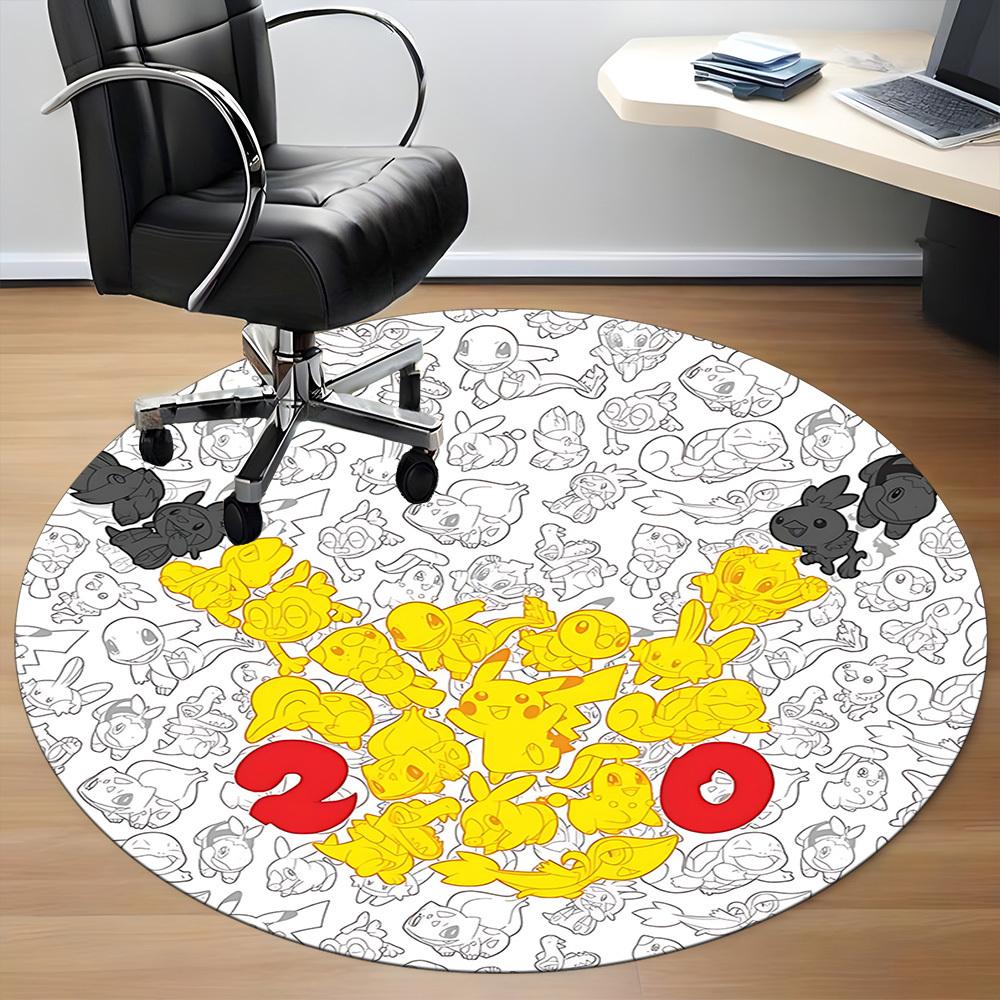 1pc Pokemon Pikachu Office Round Area Rug, Indoor Mat Suitable For Office, Under Office Chairs Bedroom Living Room Home Decor, Room Deco