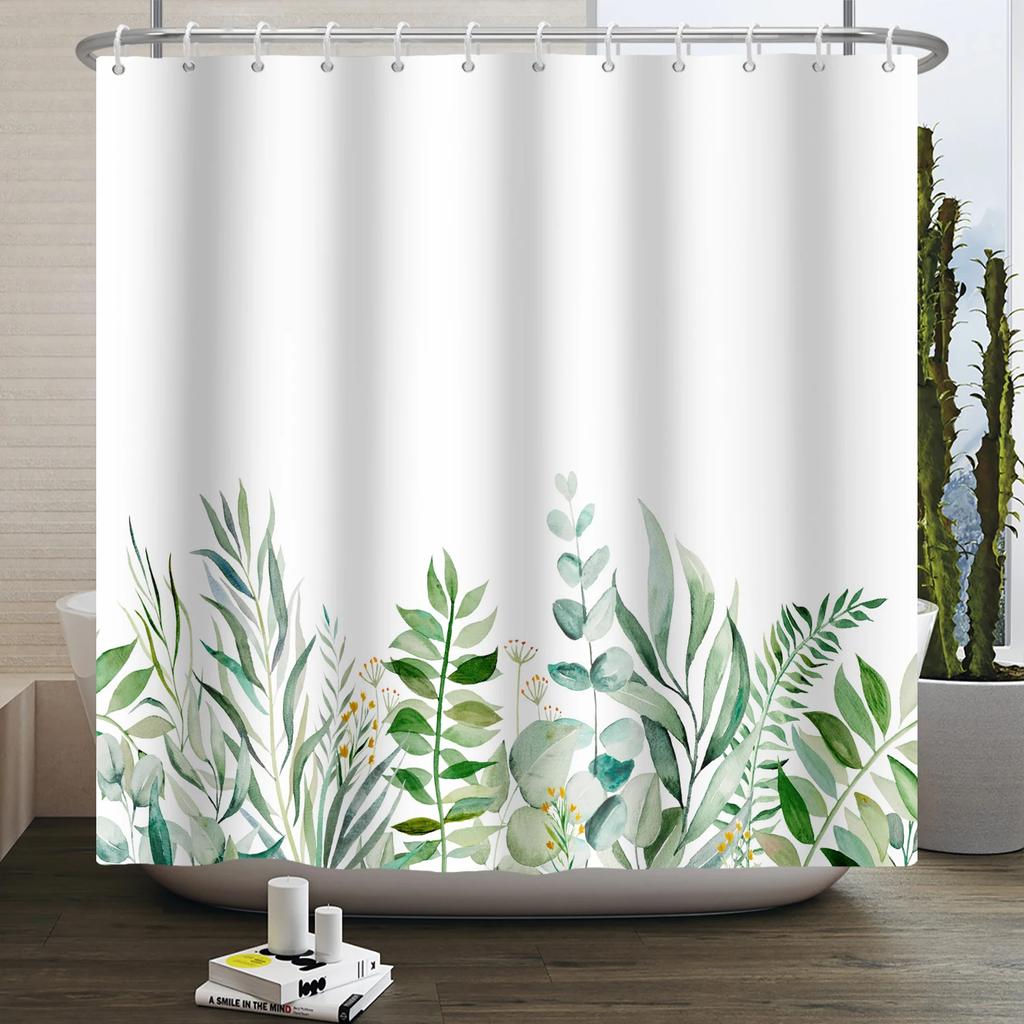Spring Shower Curtain Green Leaf Floral Curtains For Bathroom Vines Butterfly Baththb Waterproof Polyester Bathroom Curtain