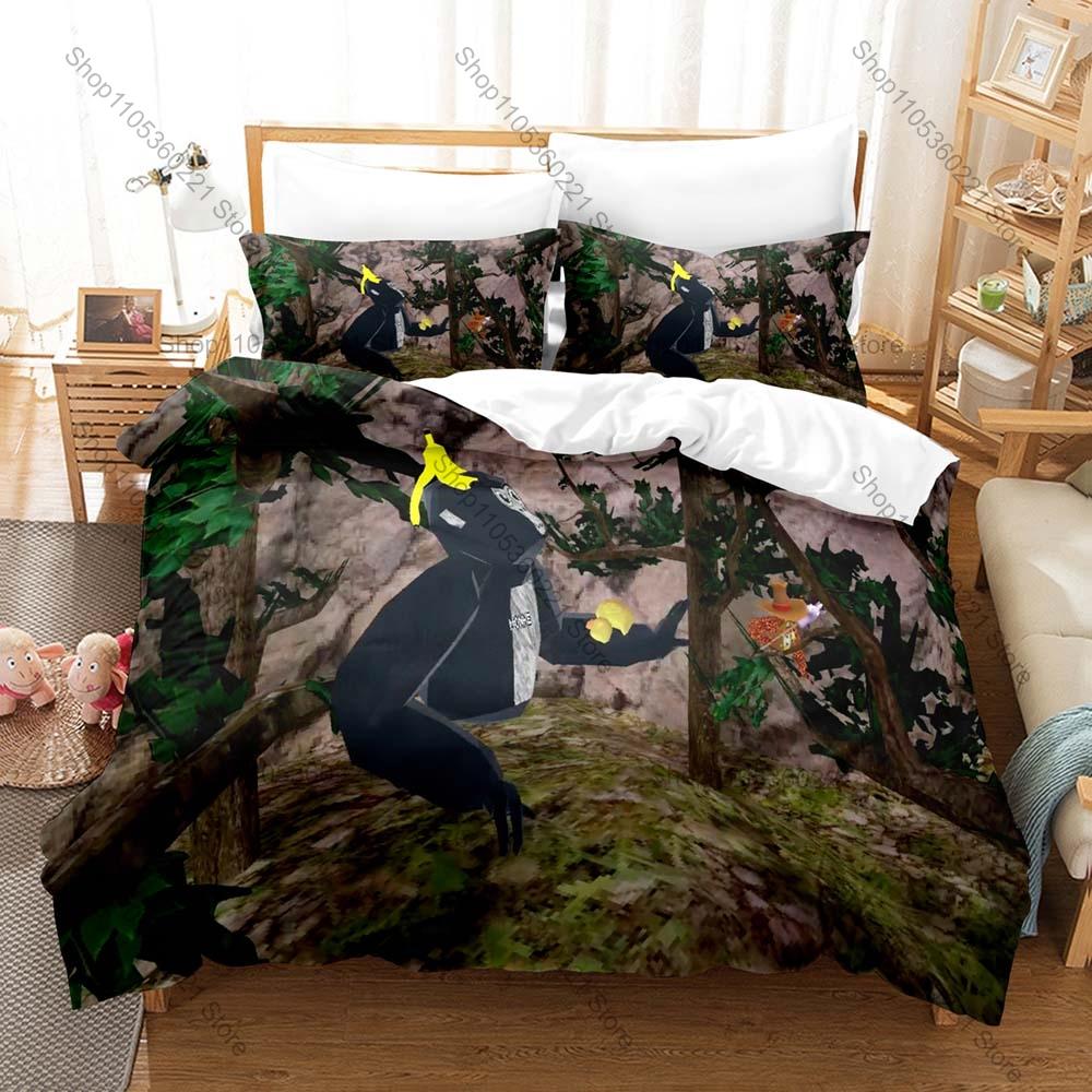 Gorilla Tag VR Parkour Game Funny Monke Gorilla Character HD Print Bedding Set Duvet Cover + 2 Pillowcases Polyester