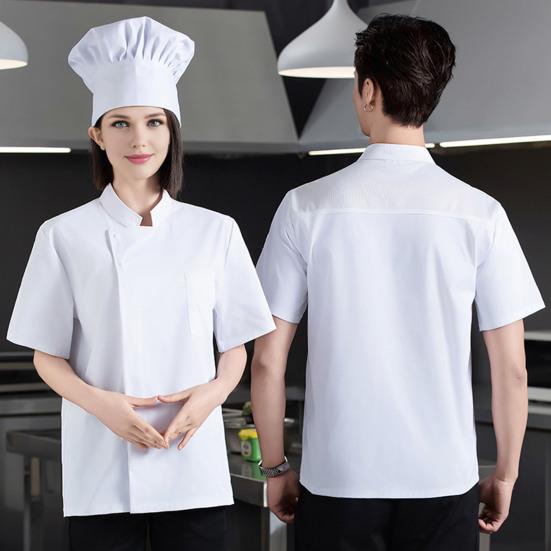 Chef Uniform Sweat-Wicking Stain-Resistant Washable Snap-Button Stand-Up Collar Work Clothes Restaurants Hotels Clubs Chef Coat
