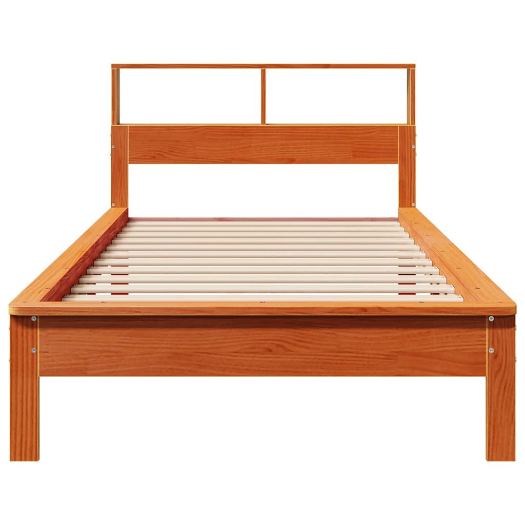 Solid Wood Bed with Shelf Without Mattress Wax Brown 75 x 190 cm