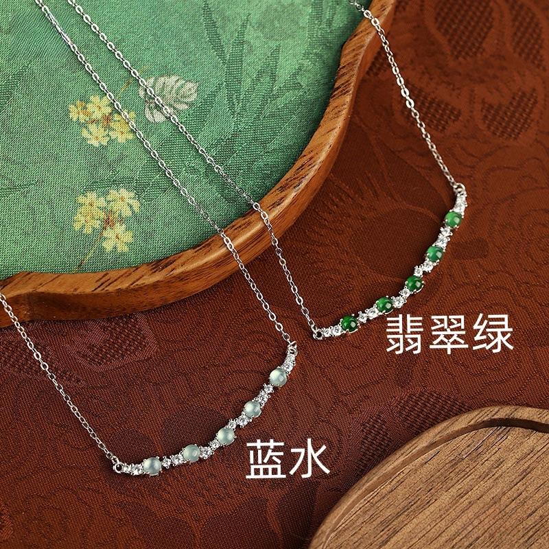 

S925 Silver Inlaid Natural Green Jadeite Smile Chain Small Fresh Women s Daily Jewelry Gift 925 silver