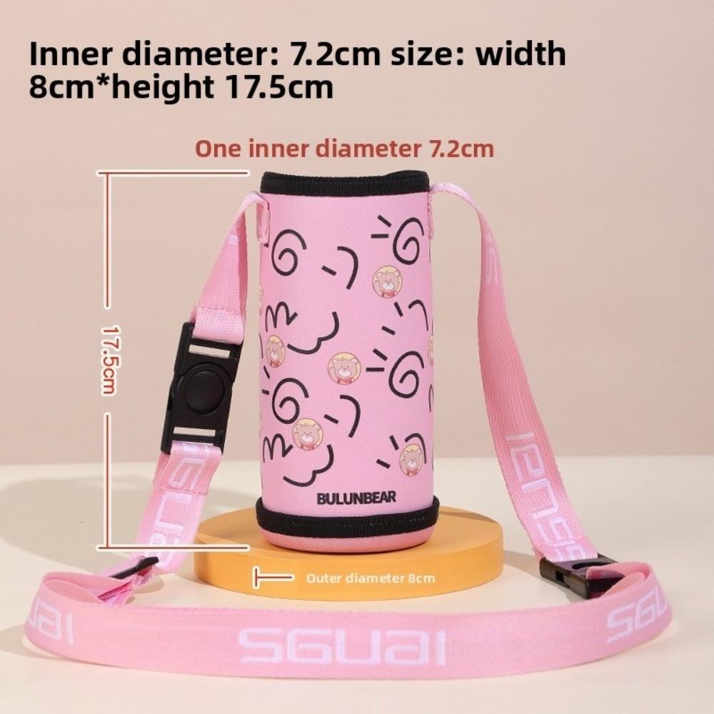 Cute Cartoon Print Sport Water Bottle Bag PU Eco-friendly Cup Holder with shoulder Strap Portable Cup Protective Cover