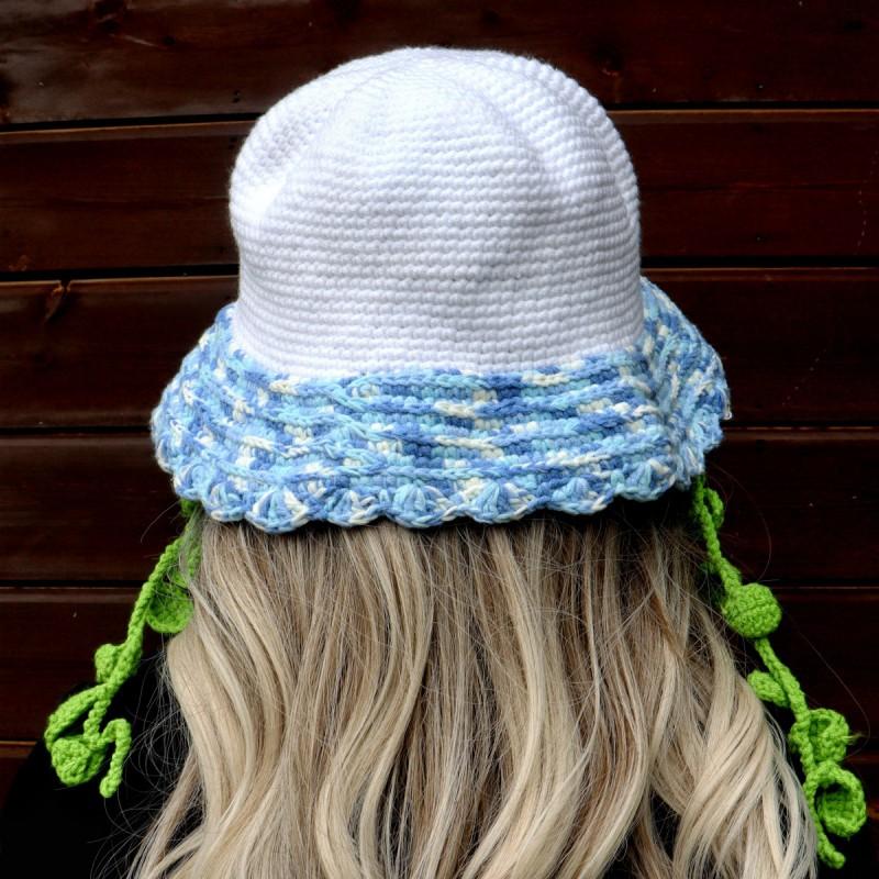 Korean Style Cute Wide Brim Bucket Hat Handmade Knit Cotton Sun Women Fall Winter
