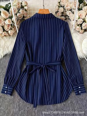 European & American Plus Size Striped Slimming Shirt for Women - Spring/Summer 2026 Fashion