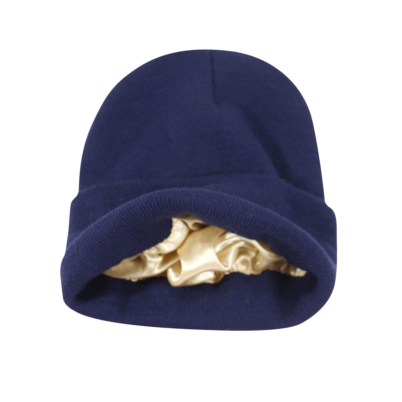 

Женская вязаная шапка на атласной подкладке, акриловые зимние шапки для женщин и мужчин, мягкая теплая вязаная шапка с шелковой подкладкой и манжетами One Size тёмно-синий