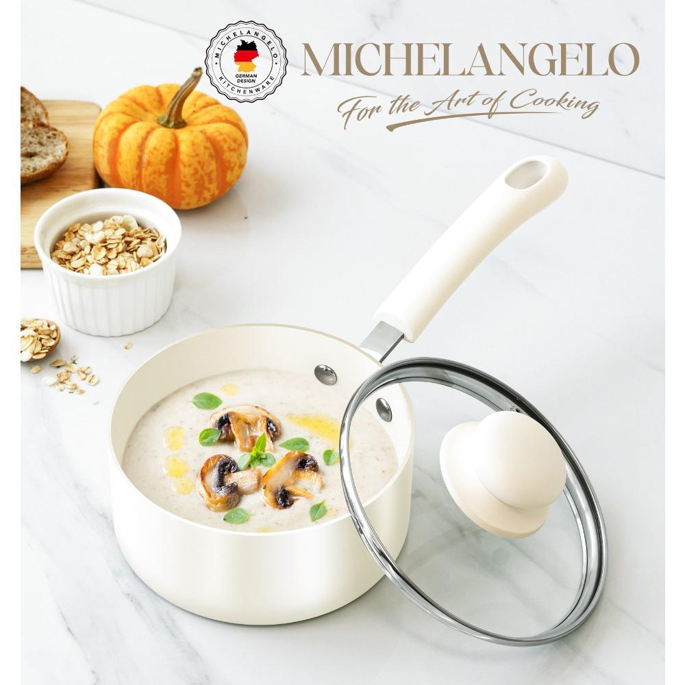 MICHELANGELO 1QT Ceramic Non-stick Milk Pot with Lid Home Cooking Pot Nonstick Sauce Pan Multipurpose Pot Non-Toxic Braising