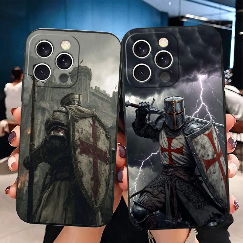 Crusades Knights Templar Soft Phone Case for iPhone 16 16E 17 Air 15 Pro Max 14 Plus 13 Mini 11 12 7 Black Cover Back Shell