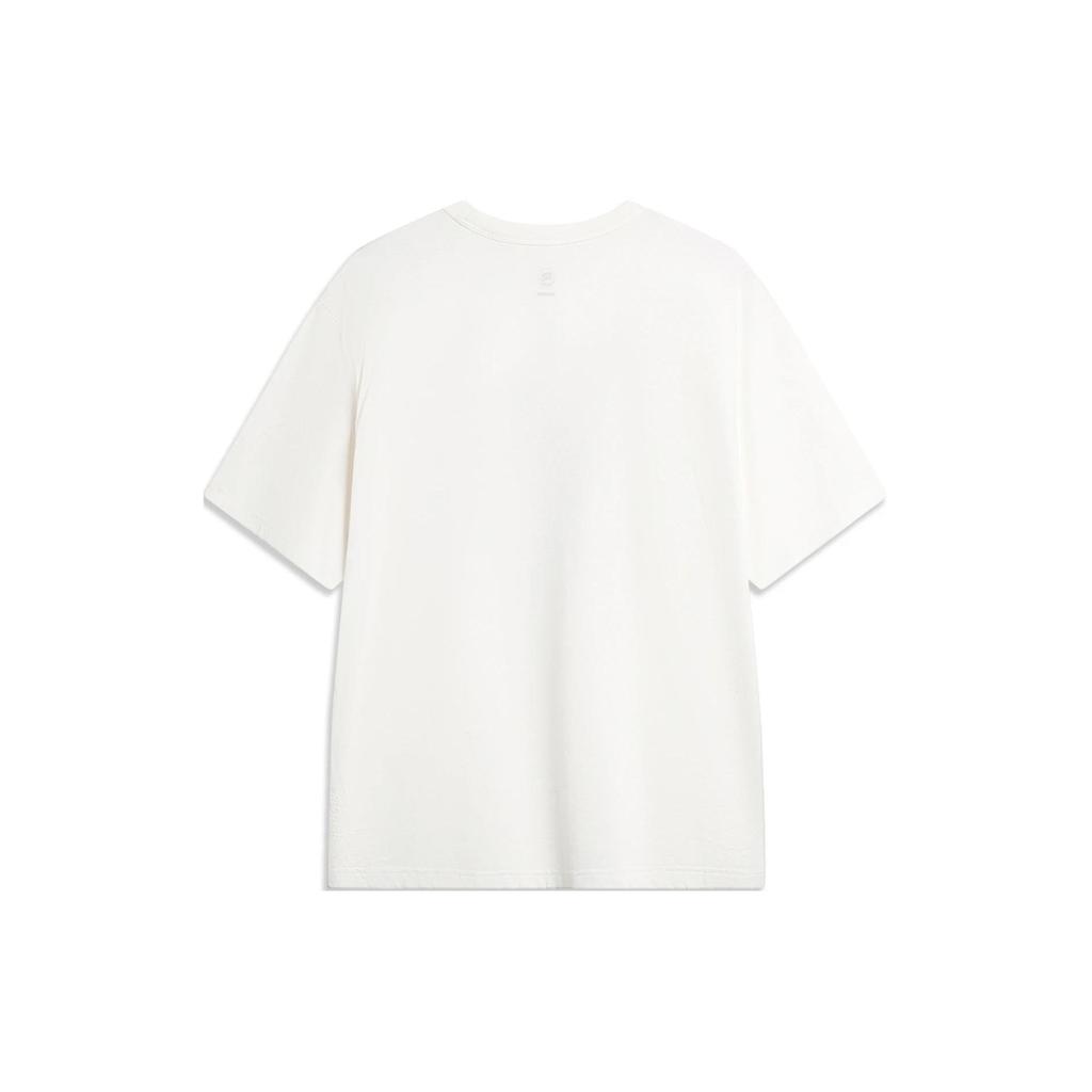 Li Ning Badfive Tactical Letter Print Casual Loose Round Neck T-Shirt Men Tops Off-White AHSU431-2