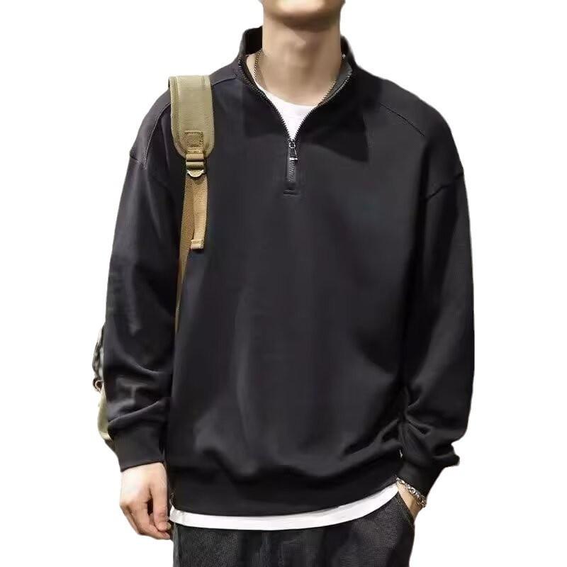 Half Zipper Sweater Men's 2025 New Autumn Loose Lapel Large Size Long Sleeve T-Shirt Polo Bottom Shirt