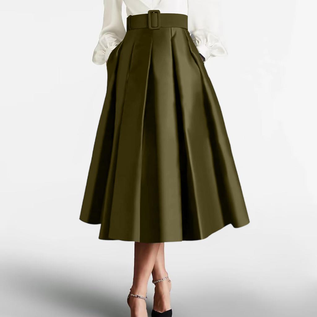 Elegant Midi Skirt for Women High Waist Pleated A Line Skirt with Belt Suitable for Summer Dresses for Women 2026 Graduation Dress