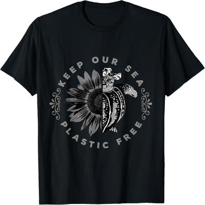 Gardons Notre Mer sans Plastique, T-shirt Tournesol Écologique et Tortue en Plastique