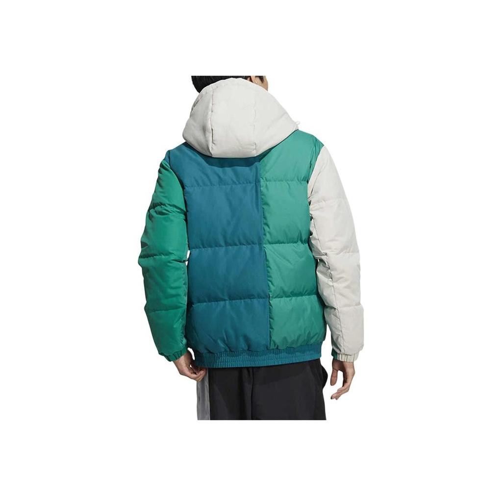 Adidas Neo Printed Logo Zip Hooded Down Jacket Men Outerwear Green HN4782