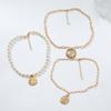 Layered Gold-Tone Alloy Necklace Set With Multi-Row Imitation Pearl Coin Pendants Women Geometric Chic Statement Jewelry