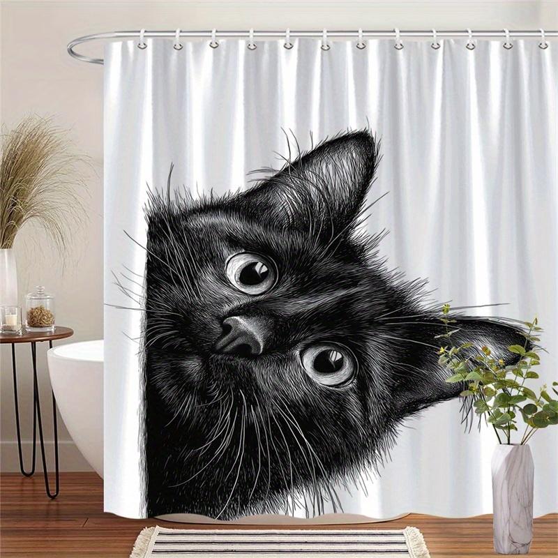 

1. Реалистичная черно-белая занавеска для душа с рисунком кошачьей головы карандашом — детальная текстура меха, полиэстер, машинная стирка. 90X180cm