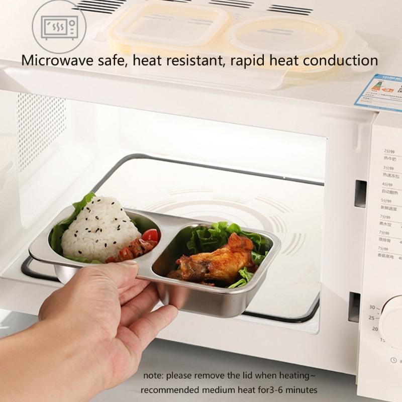 Stainless Steel Meal Preparation Container Double Compartments Lunch Holder For Offices Commutes And Outdoor Activity
