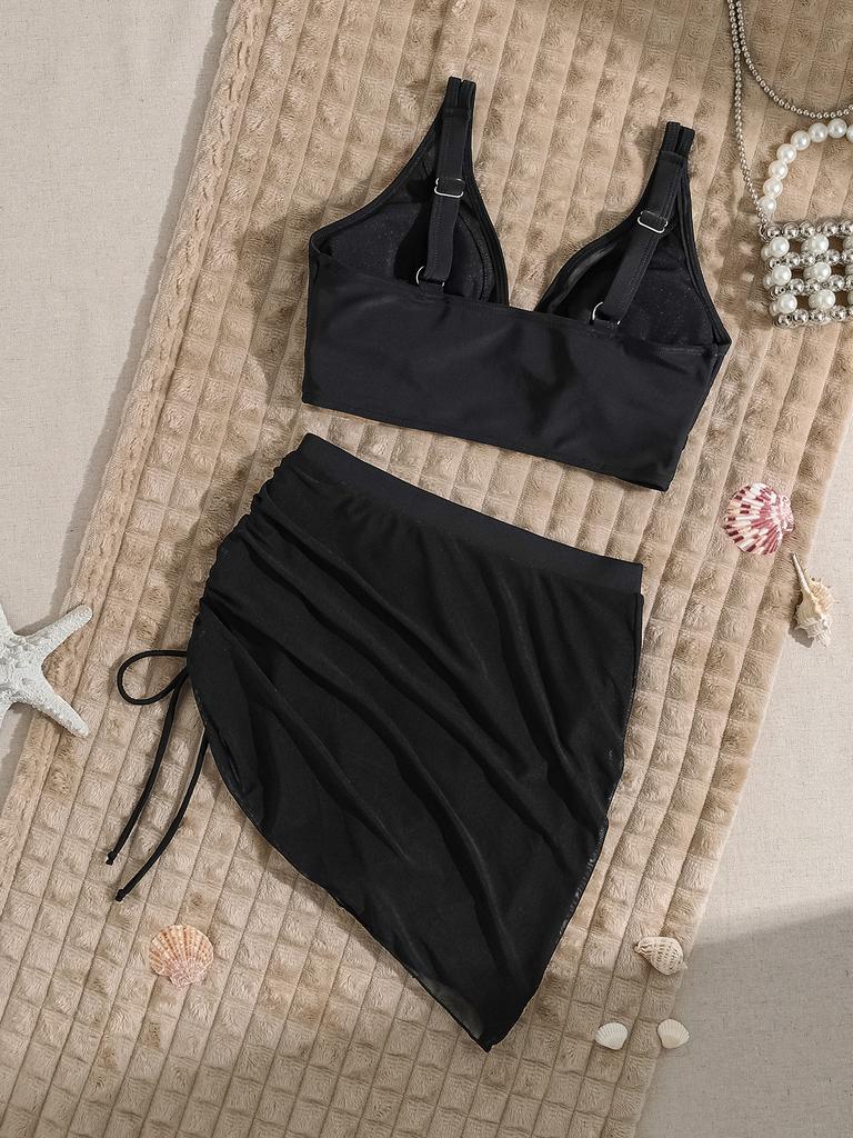 Mesh Drawstring High Waist Sexy Two Piece Bikini Set Elegant Comfortable