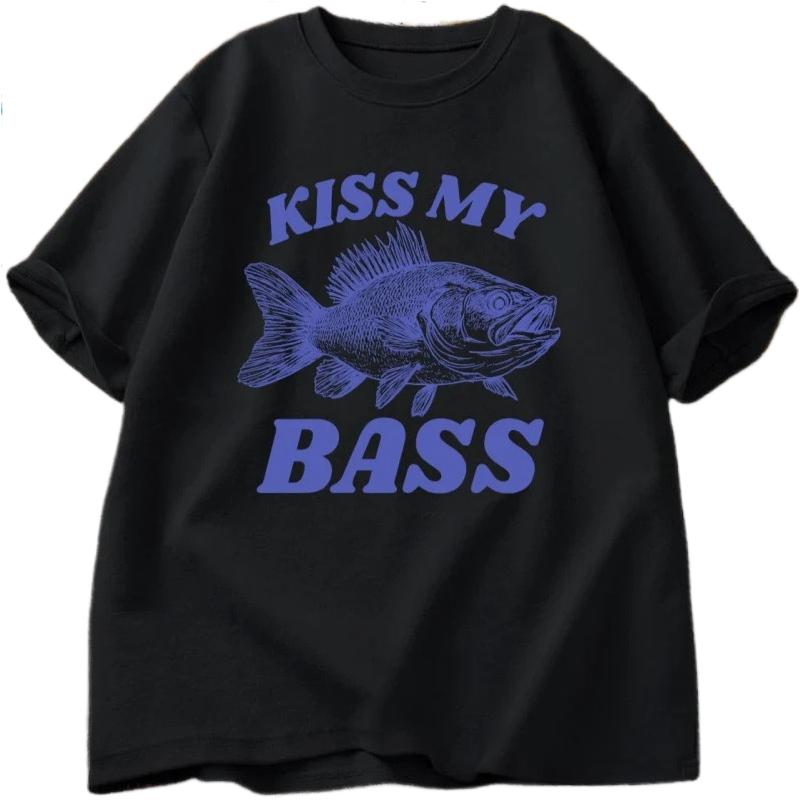 Retro Fishing TShirt Kiss My Bass Tee Funny Women Dad Grandpa Fishing Tshirt OutdoorsUnisex Humor Top FisherUnisex Gift Clothes Tshirt