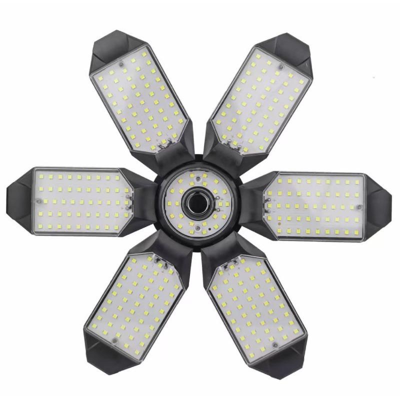 

Мощный гаражный светильник 45/60 Вт, светодиодные складные лампы E27, регулируемый многопанельный потолочный светильник для освещения мастерской, склада 6 blade-45W