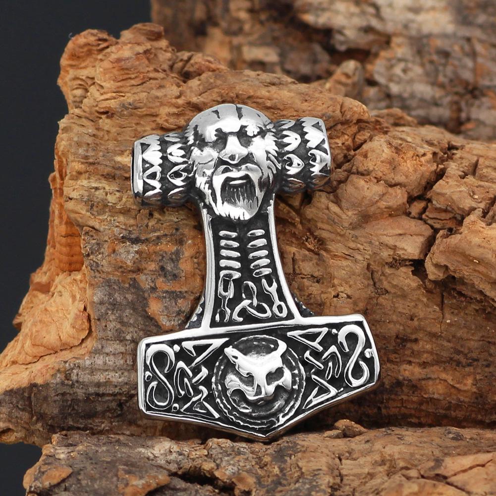 Viking Odin Goat Hammer Celtic Wolf Titanium Steel Men s Pendant Necklace