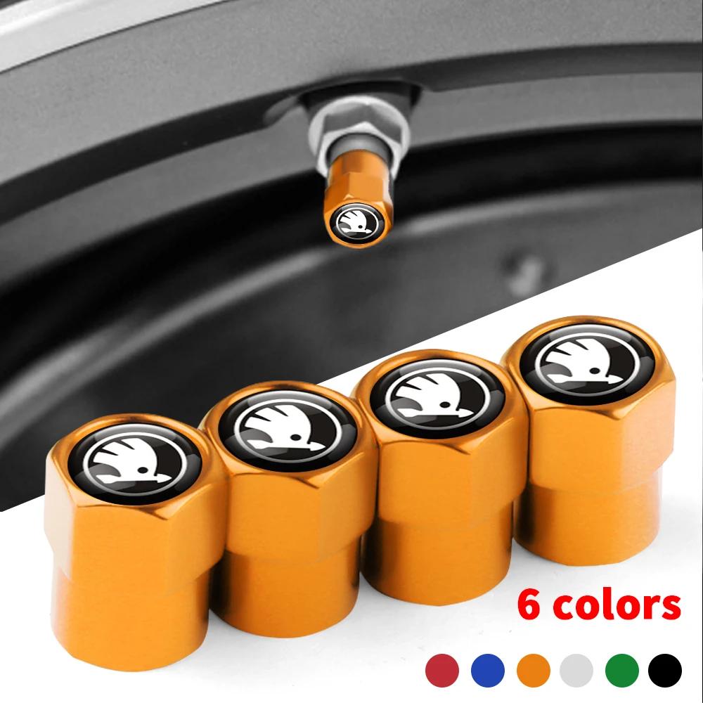 2025 New Car Accessories 4pcs Badge Wheel Tire Valve Stem Caps Auto Airtight Covers For Skoda Octavia 2 3 Kodiaq Fabia Karoq Sup