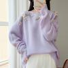 Blue Off-Shoulder 3D Flower Wool Sweater for Women