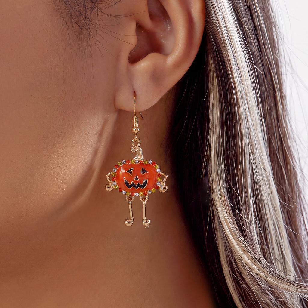 Creative Cartoon Akimbo Pumpkin Leg Dangle Earrings for Women Halloween Enamel Spider Drop Earring Festival Party Jewelry Gifts