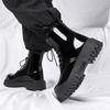 Fashion 2025 New Men Black Patent Leather British Style Motorcycle Boot Couple Outdoors High Top Leather Waterproof Casual Leather Boots