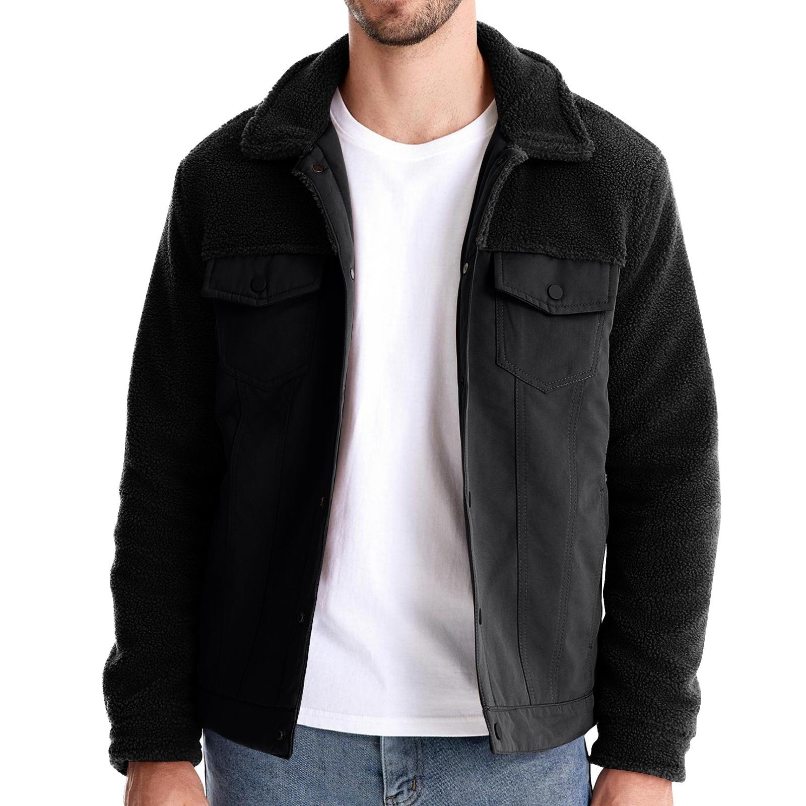 

Мужская зимняя куртка Splicing, мужская повседневная модная куртка из овечьей шерсти с карманами, топы XXL чёрный