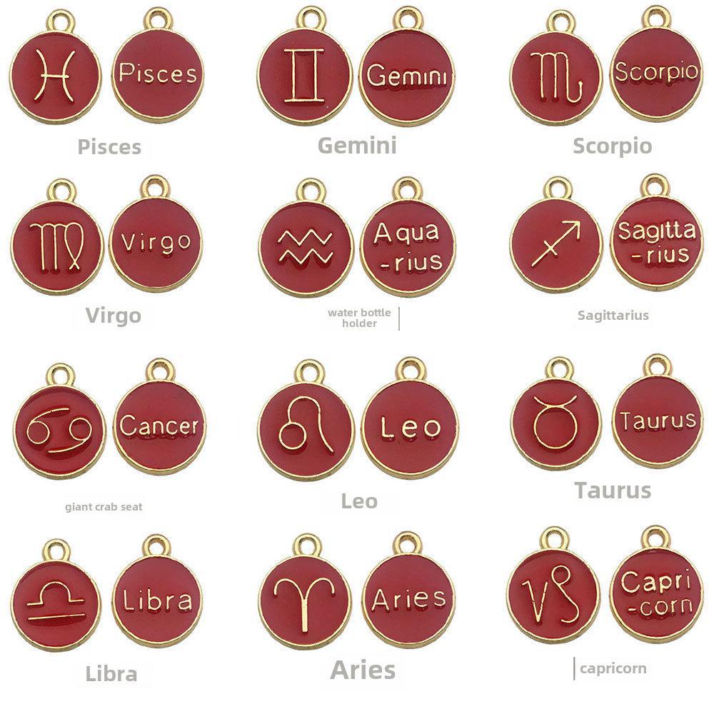 Double-Sided Oil Drop Pendant Jewelry: Zodiac Bracelet, Necklace, Earrings DIY Accessories